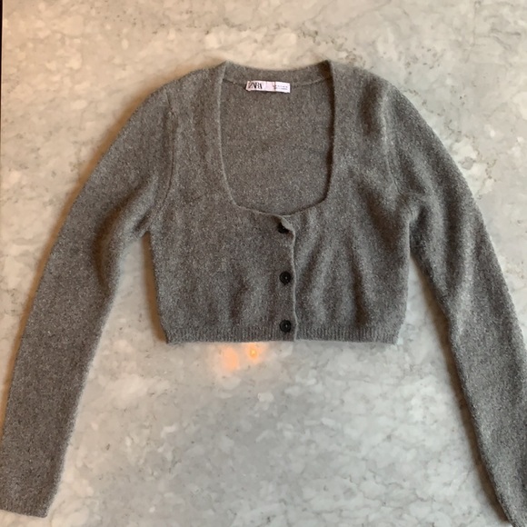 Zara knit cropped sweater gray - Picture 3 of 6